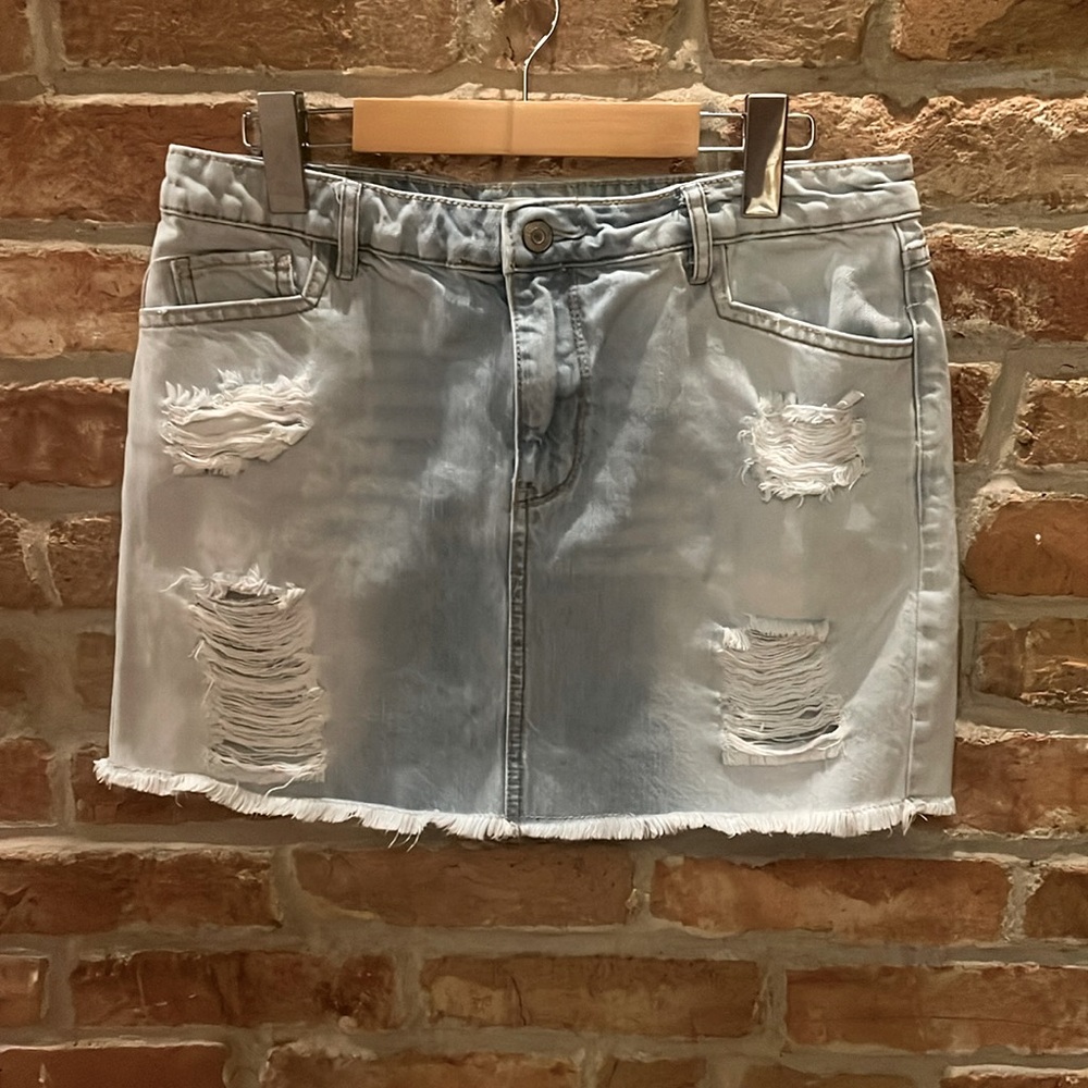 Faded Blue jean mini skirt,